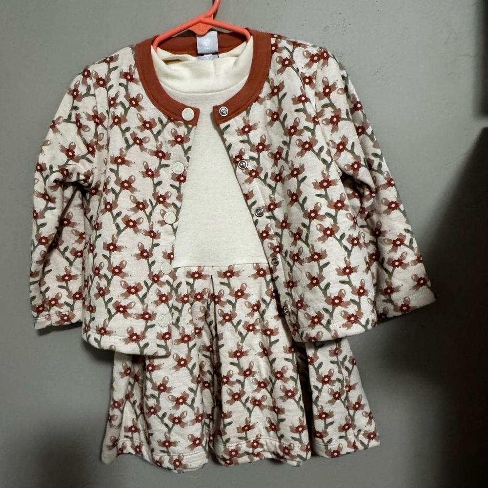 Petit Bateau Cream and Brown Floral Baby Cardigan